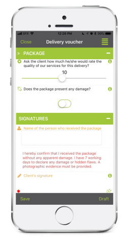 Delivery voucher form on smartphone