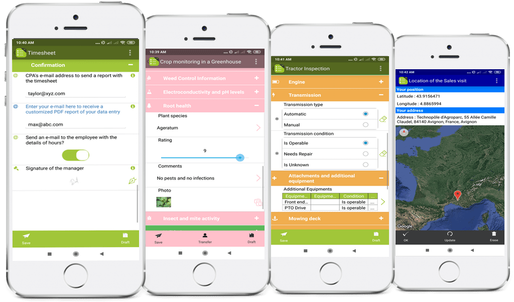 formularios móviles Features available on a mobile form