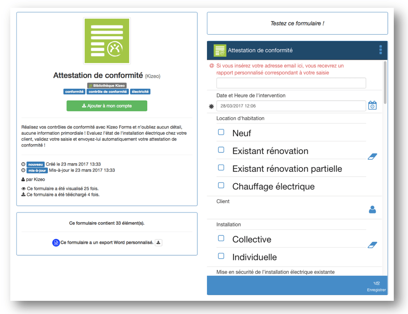 Saisissez votre attestation de conformité sur mobile ou tablette avec Kizeo Forms !